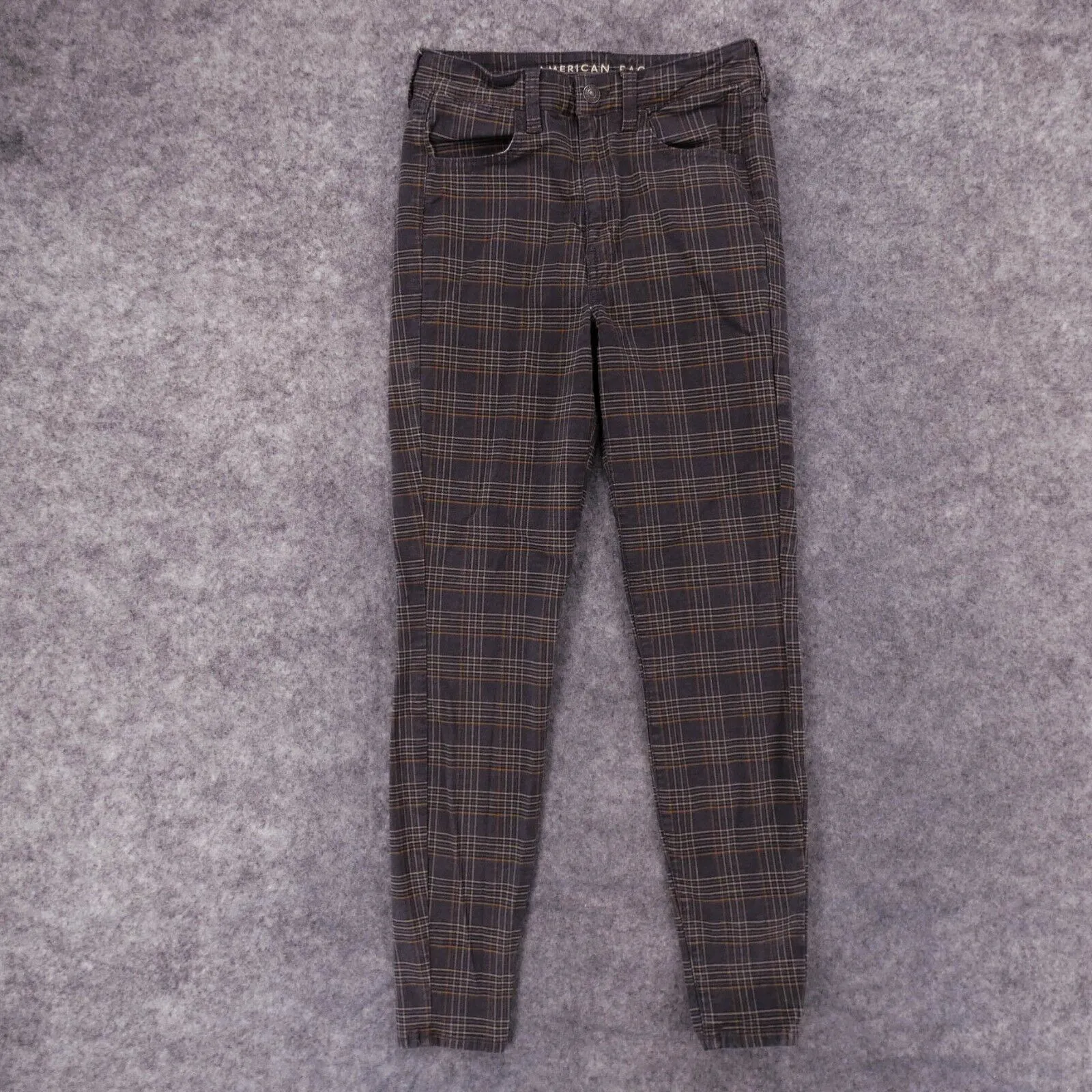 American Eagle Jeans Womens 2 Reg Super Stretch Super Hi-Rise Jegging Gray Plaid