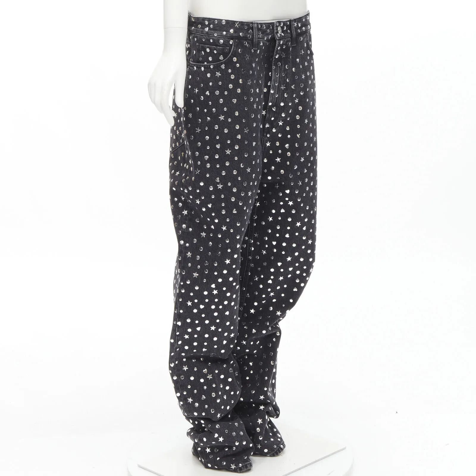 rare BALENCIAGA DEMNA black denim silver star heart stud embellished jeans S