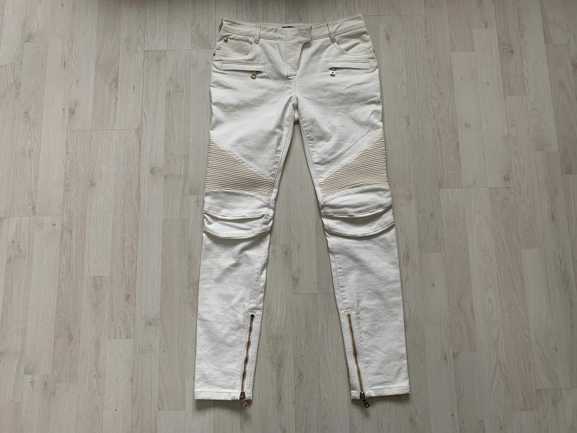 Balmain Y2k Biker Skinny Beige Gold Jeans