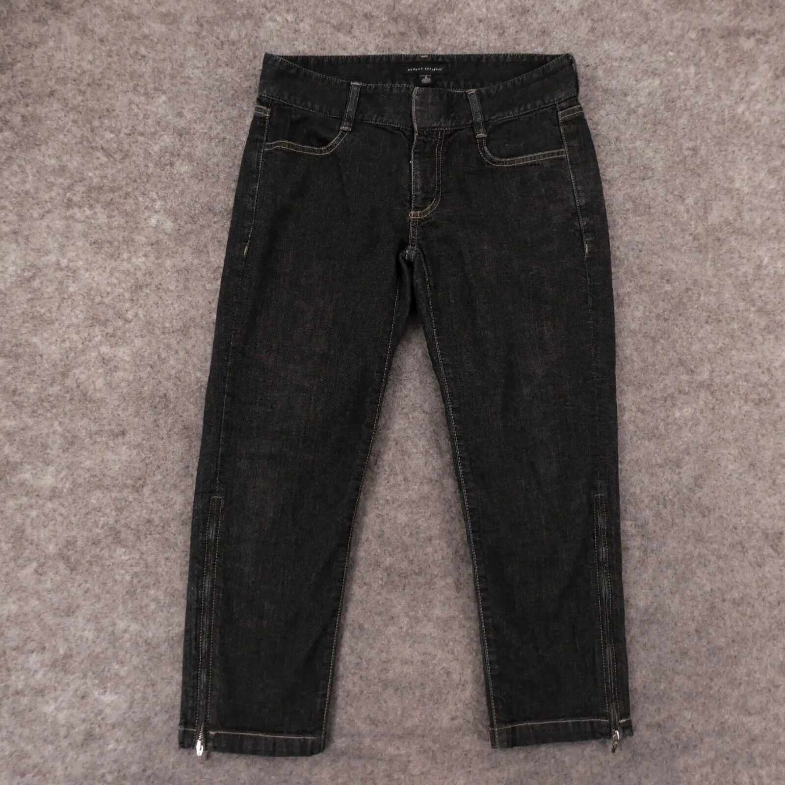 Banana Republic Jeans Womens 2 Stretch Low Rise Tapered Black Dark Wash Ladies