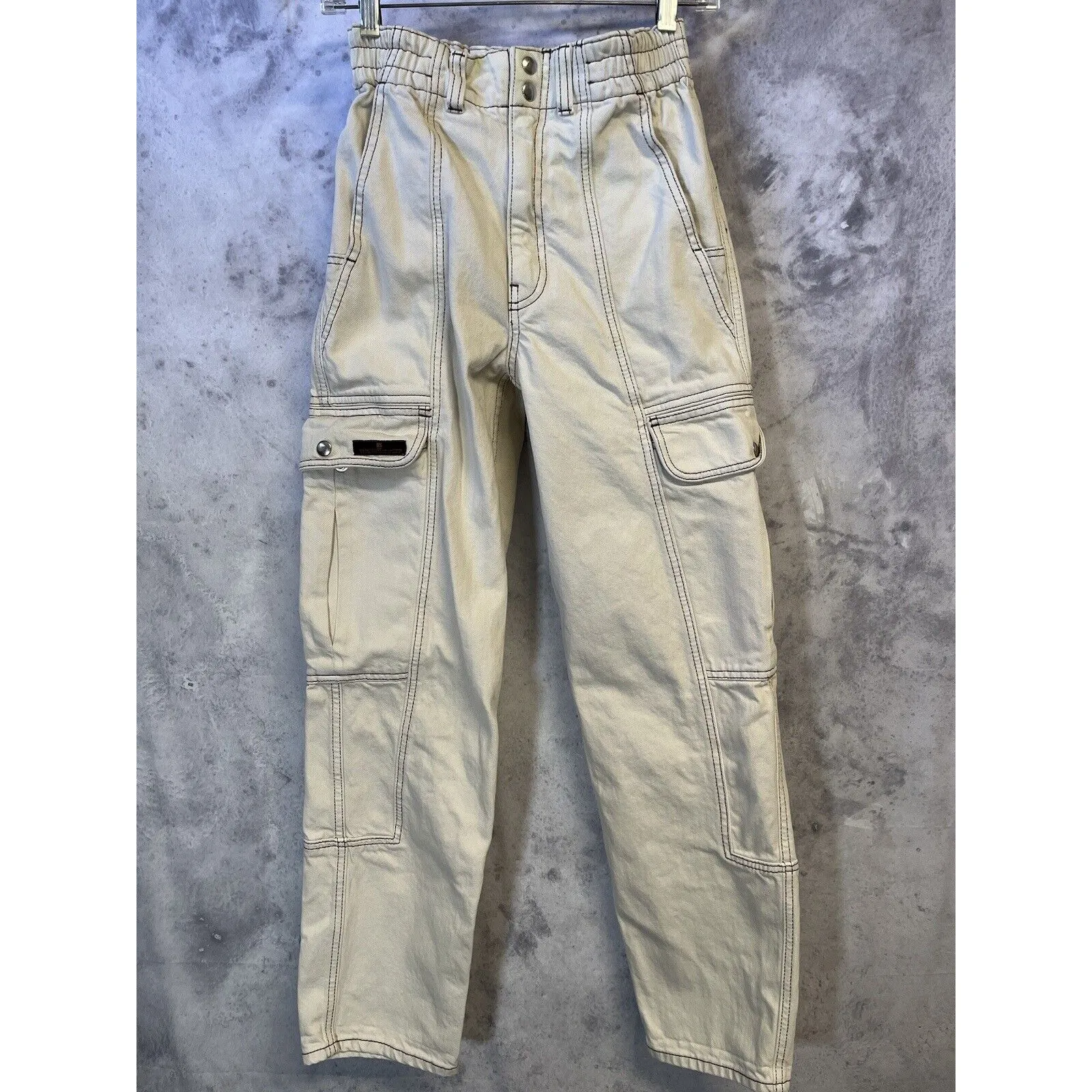 BDG Womens Cargo Relaxed Skate Jeans White with Black Stitch