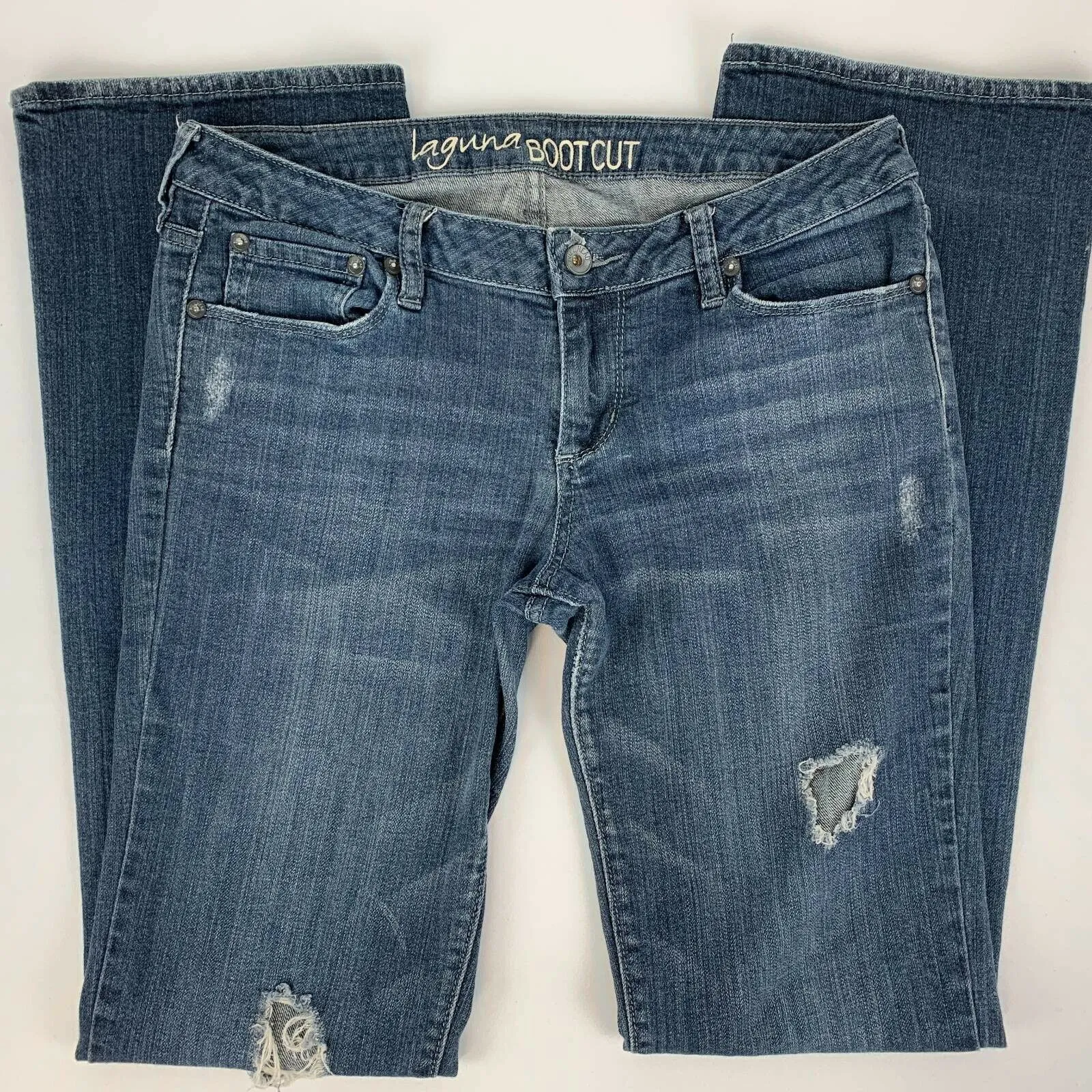 Bullhead Womens Laguna Bootcut Jeans Blue Distressed 11L