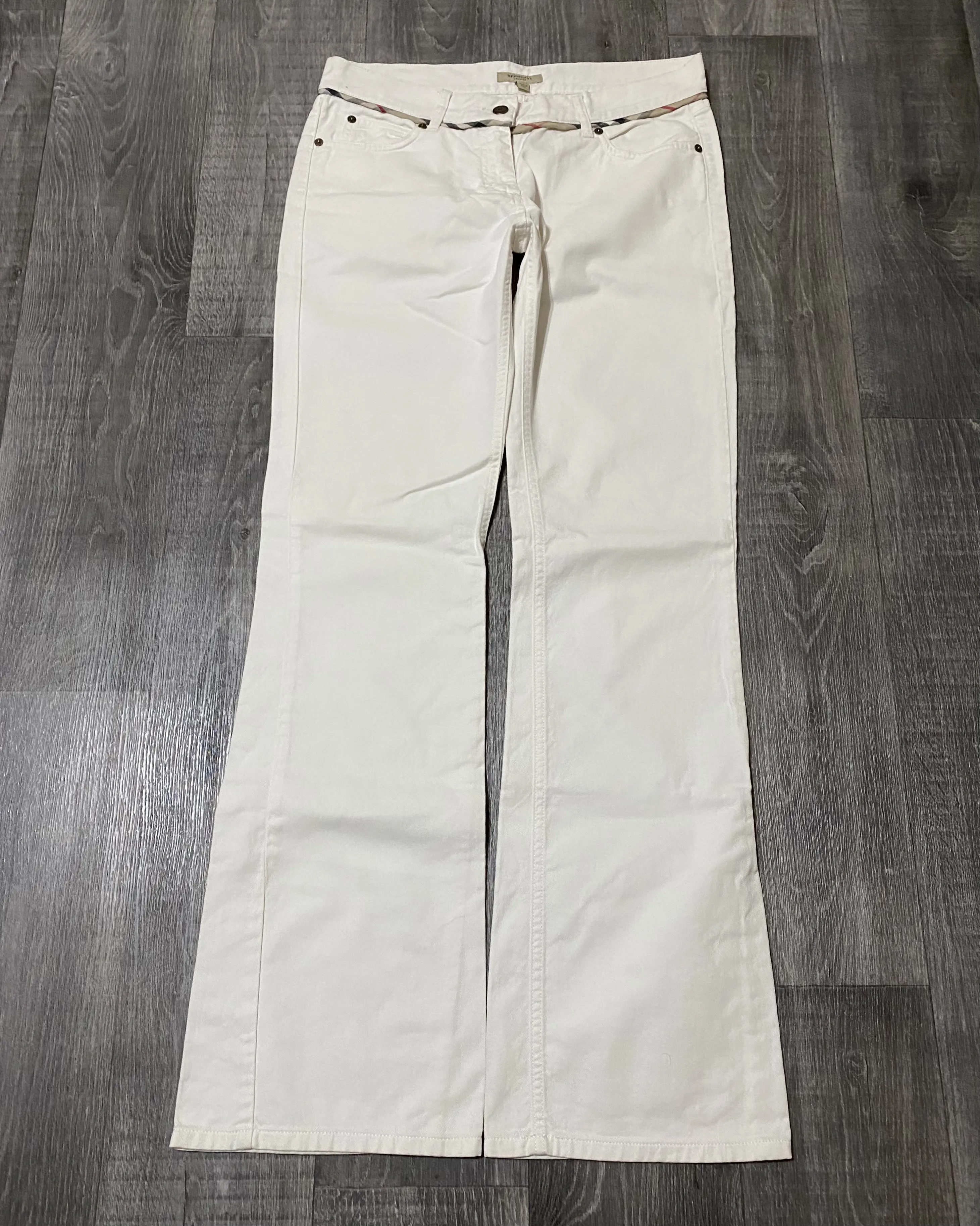Women's Burberry London White Flared Jeans Denim Nova Check