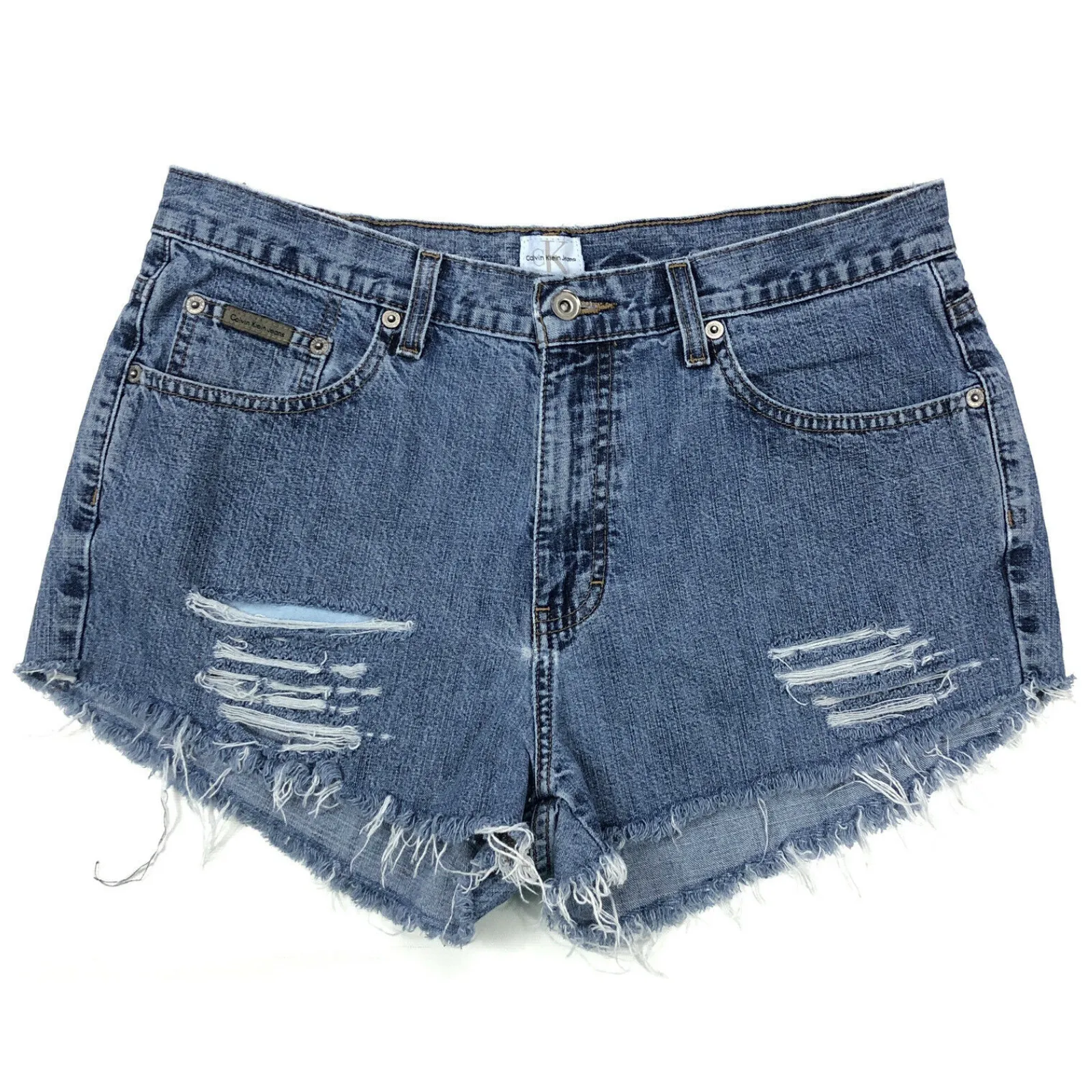 vintage 90s CALVIN KLEIN Jean Shorts Womens 12 faded distressed denim
