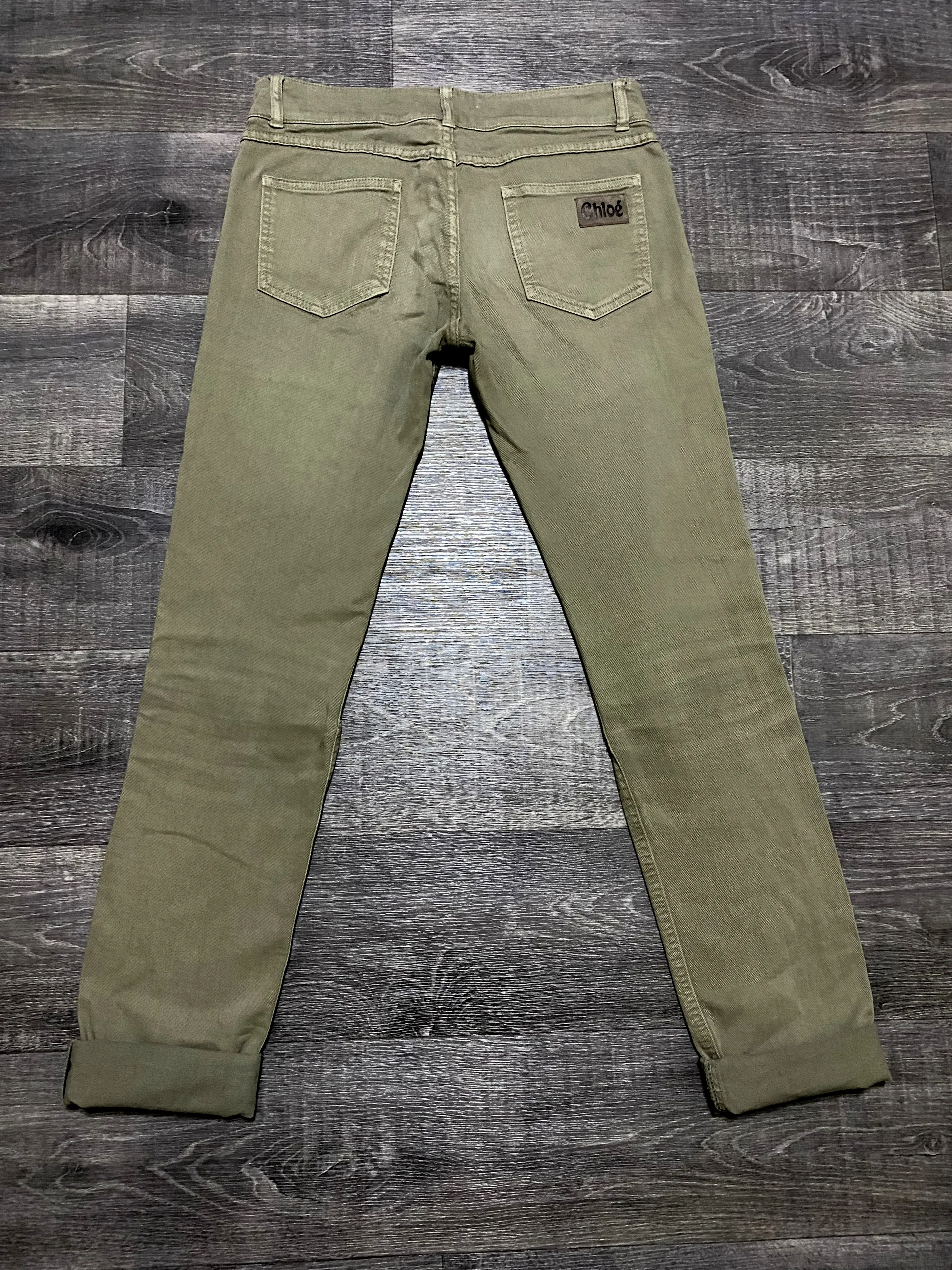 Women's Chloé Washed Dyed Olive Jeans Denim Leather Logo