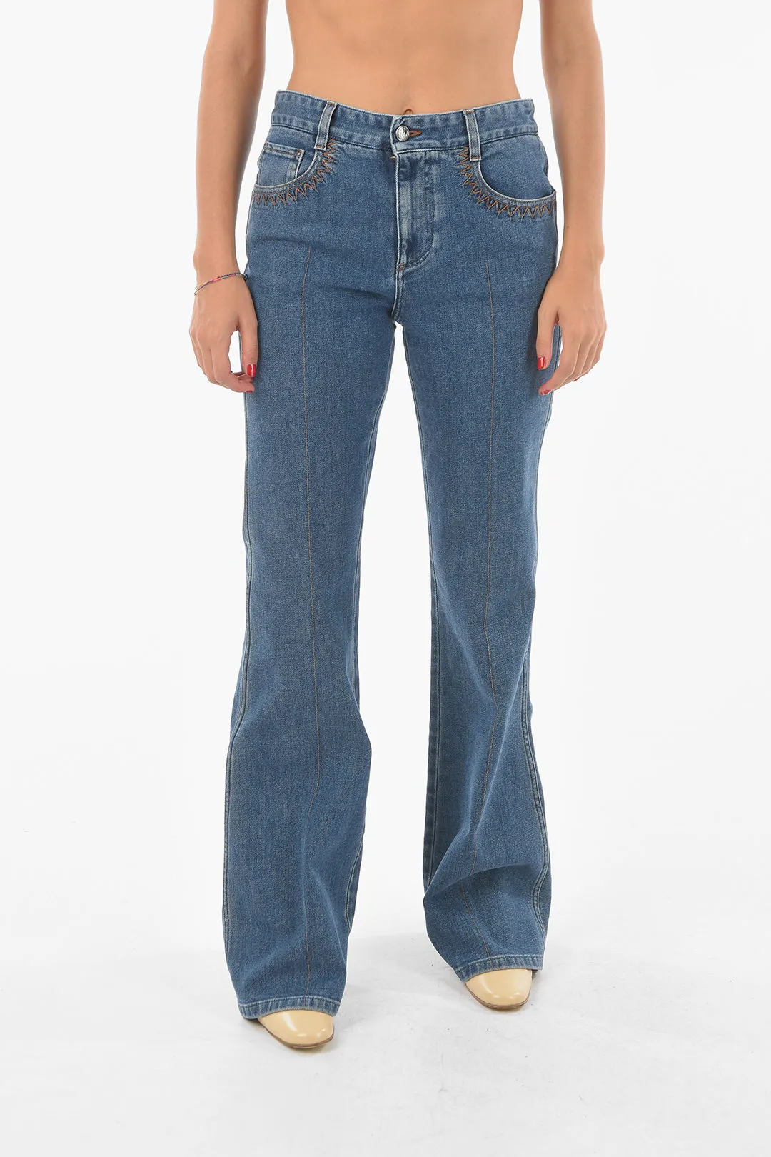Chloe 5 Pocket Visible Stitching Bootcut Denim Jeans
