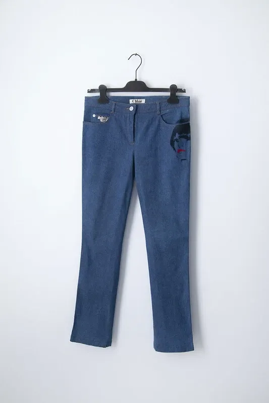 AW01 face print denim jeans