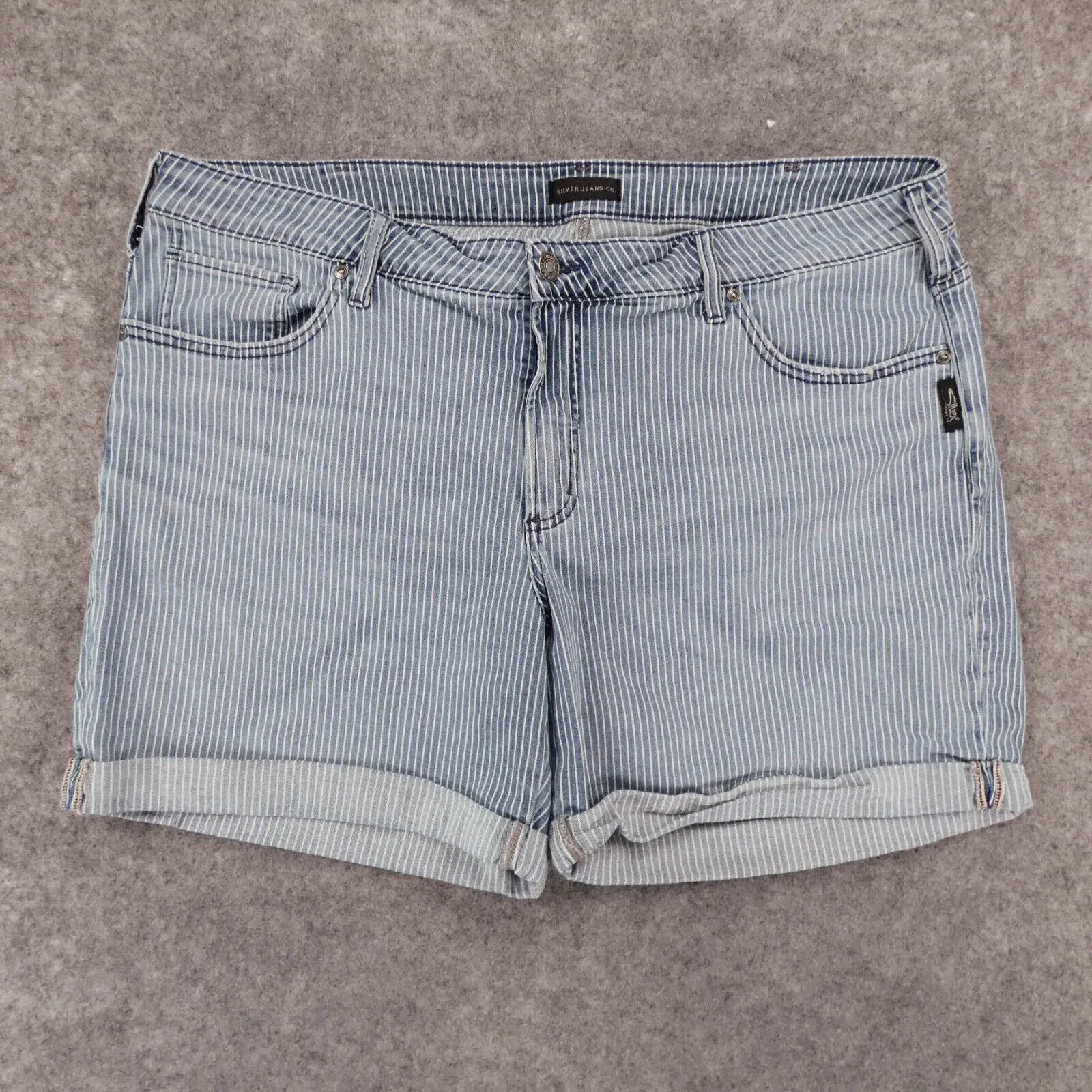 Silver Jeans Shorts Womens 20 Stretch Boyfriend Short Denim Blue White Striped