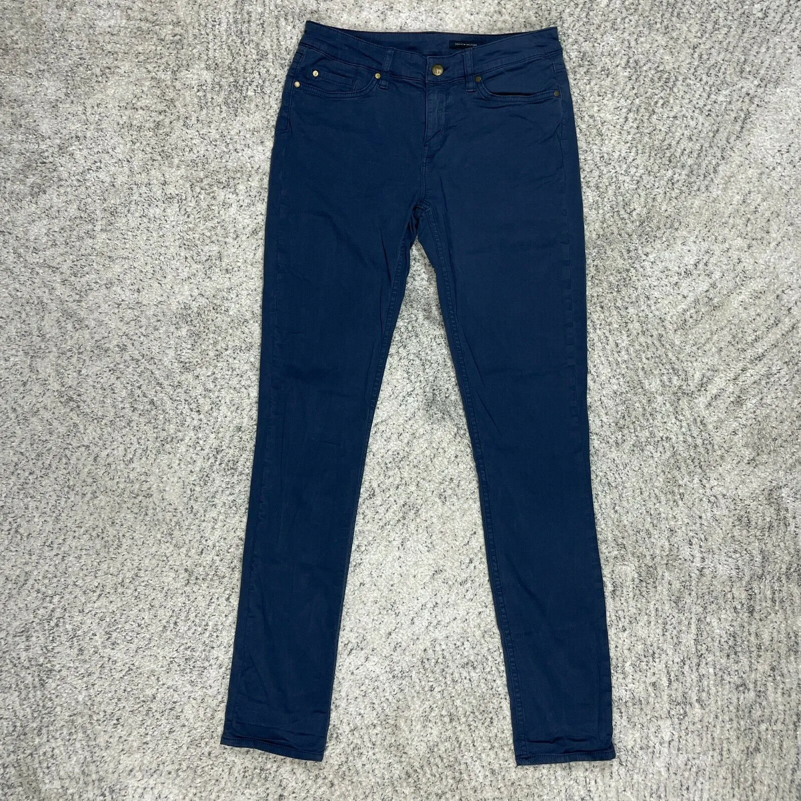 Tommy Hilfiger Rome Jeans Womens 6 Regular Fit 29x31 Pants Navy Blue Logo Flag