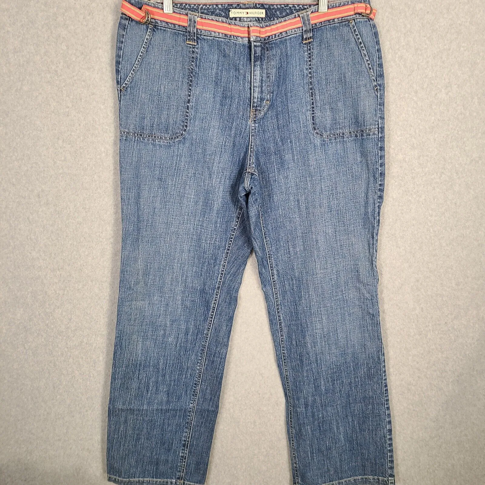 Tommy Hilfiger Womens Jeans Size 16 Reg Light Wash Flare Belted Denim Stretch