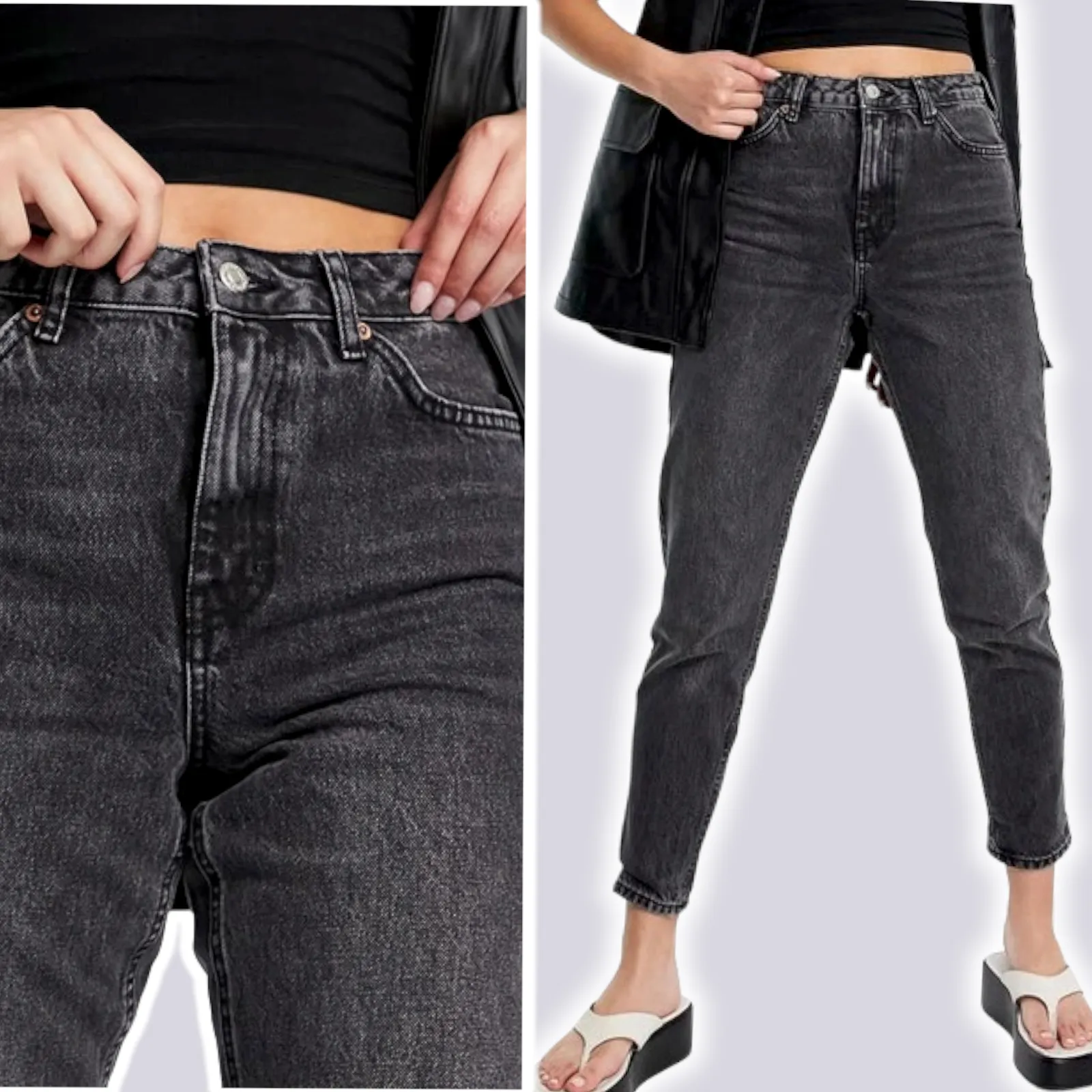 TOPSHOP Moto Mom Washed Black Jeans Sz 28