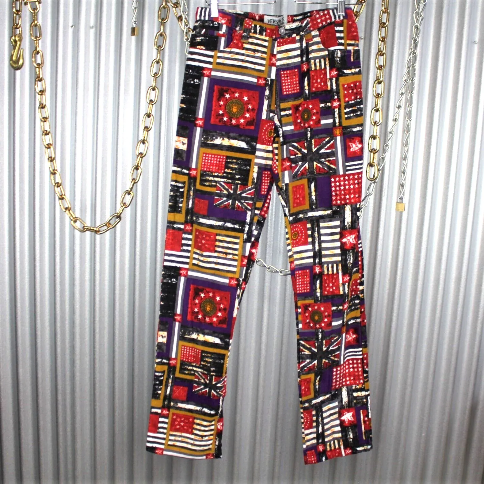 Vintage Versace Jeans Couture All Over Flag Print Trouser Pa