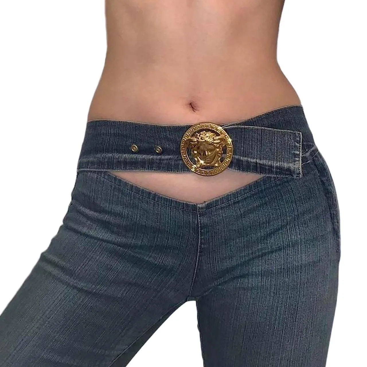 Versace Gold Medusa Buckle Jeans