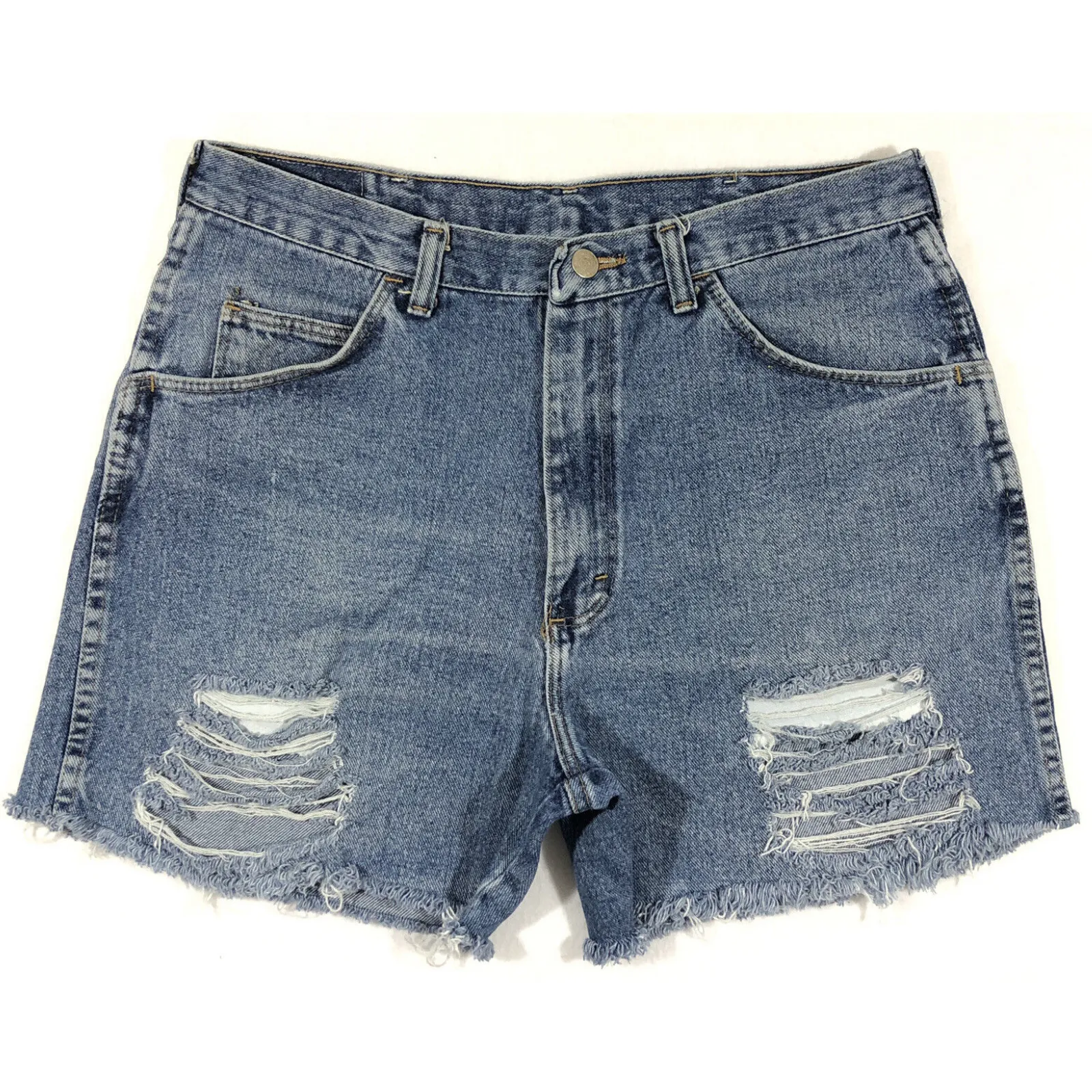 vintage WRANGLER Hero Cut Off Jean Shorts Womens 33 High Rise Distressed Denim