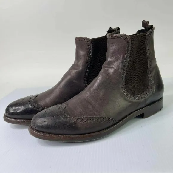 ALBERTO FASCIANI Men's Chelsea Brown Leather Boots US 10 Wingtip designer boot
