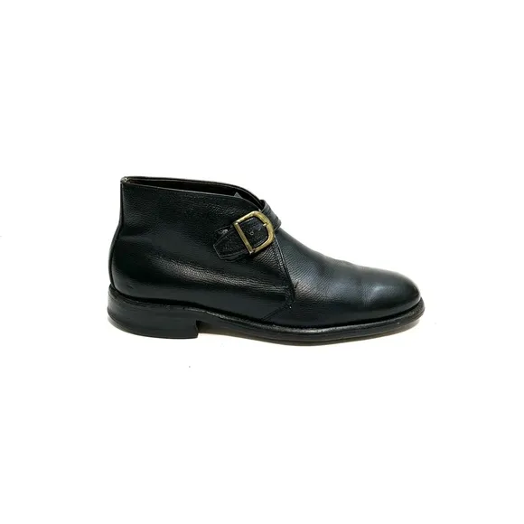 Vintage 1990s men’s black pebble leather mod goth buckle ankle boots