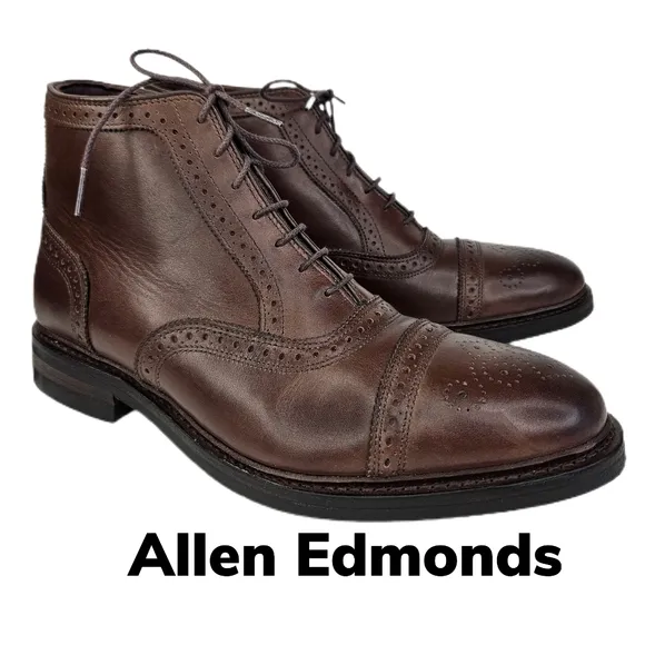 Allen Edmonds Hamilton Weather Proof Brown Leather Oxfords Dress Boots Sz 9D.