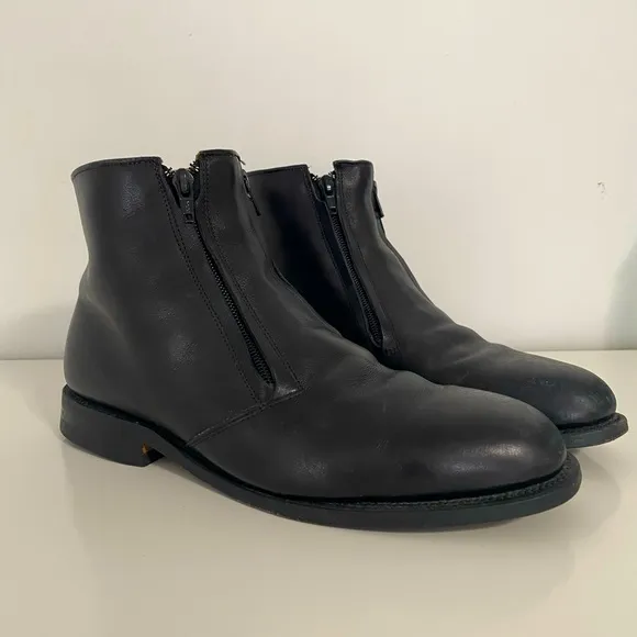 ALLEN EDMONDS York Double Zip Black Leather Ankle Boots Shoes Size 8 EEE VGUC