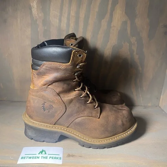 Chippewa Mens Work Safety Boots Brown Leather Lace Up Padded Cuff 9.5 Eeee
