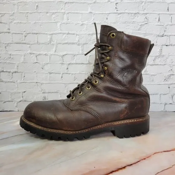Chippewa Boots Brown Mens Size 8.5 EEE Combat Work Leather Lugged Vibram Sole