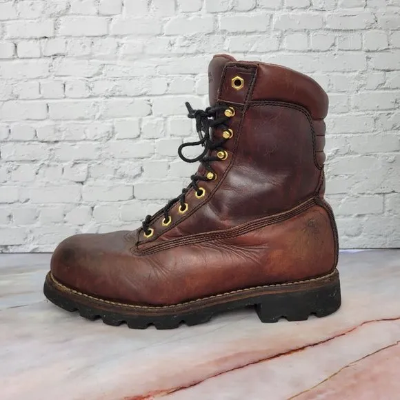 Chippewa Work Boots Brown Red Mens 10 72008 Leather Insulated Safety Steel Toe