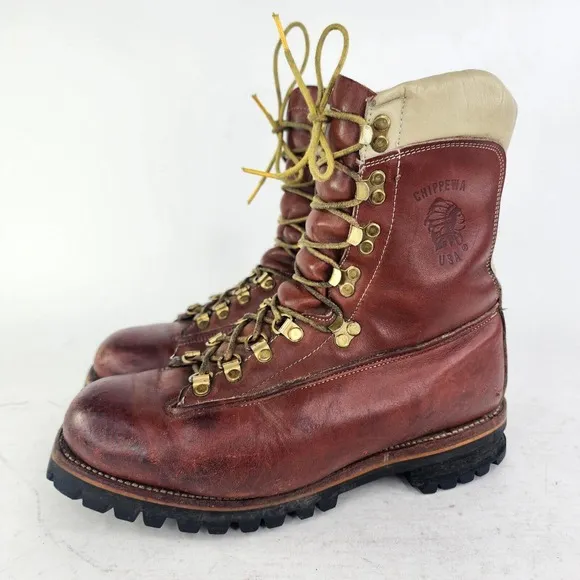 VTG Chippewa 25480 Men's Shearling lined Boot US 9 E Brown leather Arctic Boots