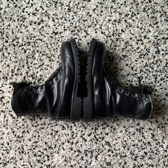 Vintage Chippewa Men’s Front Zip Black Leather Steel Toe Combat Boots 8EE Wide
