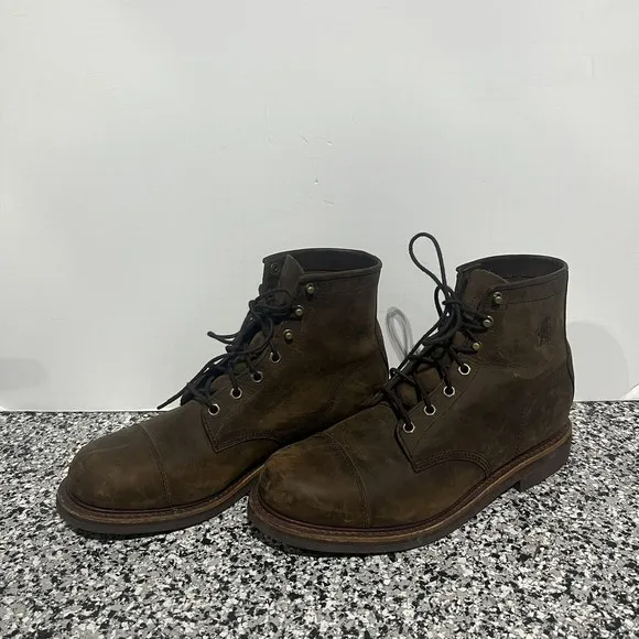 Chippewa Mens OPN57 Lace Up Brown Leather Work Utility Cap Toe Moto Boots 11 W