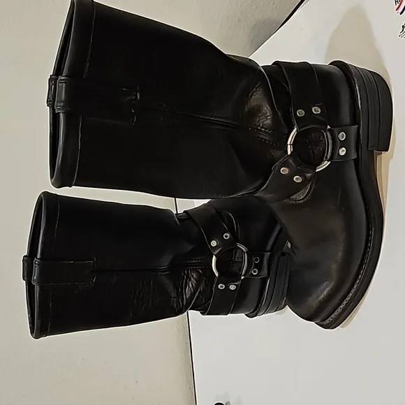 Chippewa Men’s Black Leather Harness Boots Size 8 D Pull on motorcycle Boots