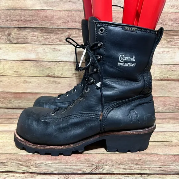 Chippewa Black Leather Supper Logger Boots