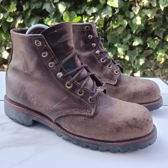 Chippewa Brown Leather 6" Steel Toe Combat Style Work Boots Men Size 9 D 20081