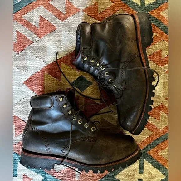 LL Bean Chippewa Leather Logger Work Boots Vibram Sole OGCL7 Mens 10.5 EE