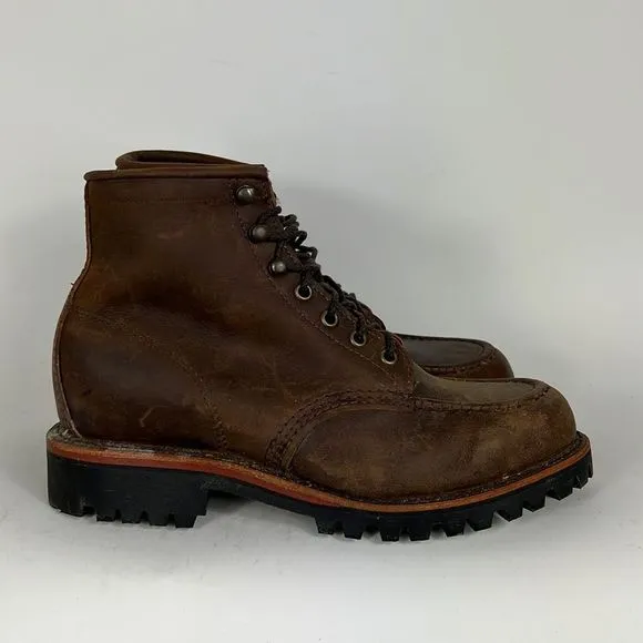 Chippewa x LLBean brown leather waterproof low logging logger boots mens 7.5