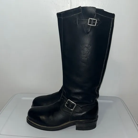 CHIPPEWA Men’s Tall Braden Moto Buckle Black Leather Biker Boots Sz 8.5 D Vibram