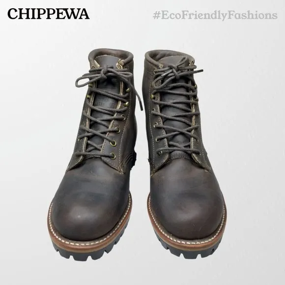 Chippewa Men's Brown Ankle Lace Up Round Toe Combat Leather Work Boots Size 8