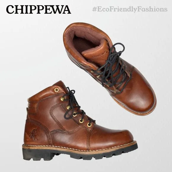 Chippewa Mens Brown Steel Toe Lace Up Leather Ankle Work Boots Size 8.5 M
