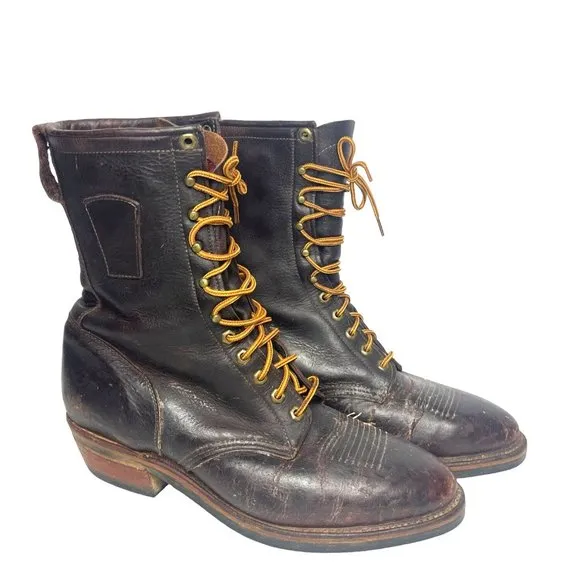 Vintage Chippewa Boots Men's Size 12D Brown Leather Lace Up Arroyos Shoes Vibram