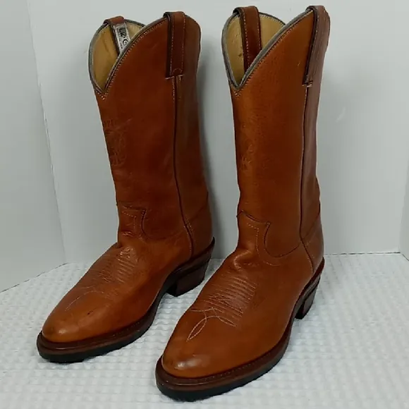 Chippewa USA Leather Western Style Cowboy Boots Burnt Sienna Size 9D 24052 21008