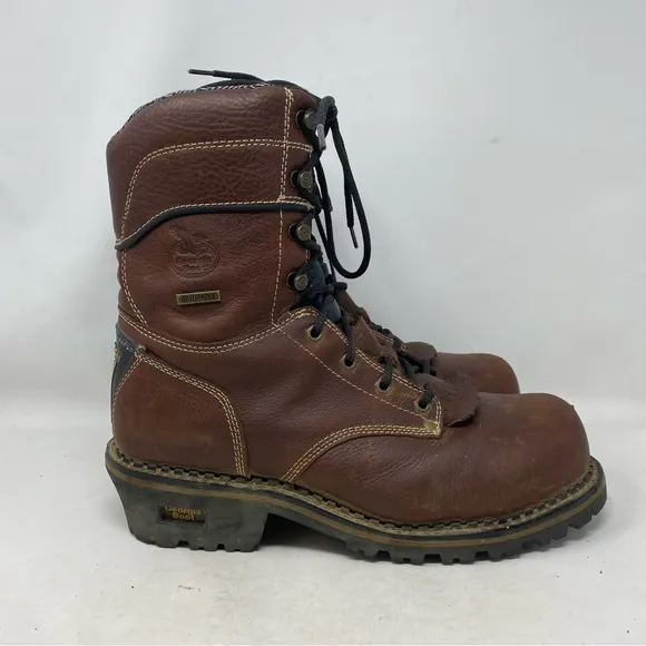 Georgia Boot Men’s Dark Brown Leather 9” Logger CT Work Boots Size 10W