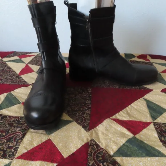 helm leather black buckle side zip boots sz 11.5 Eur 44.5