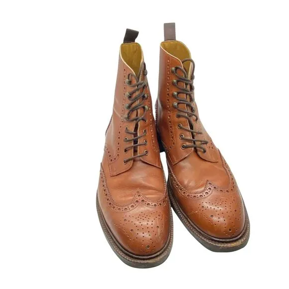 Meermin Mallorca Mens Brown Leather Almond Toe Wingtip Ankle Boots Sz US 8 UK 7