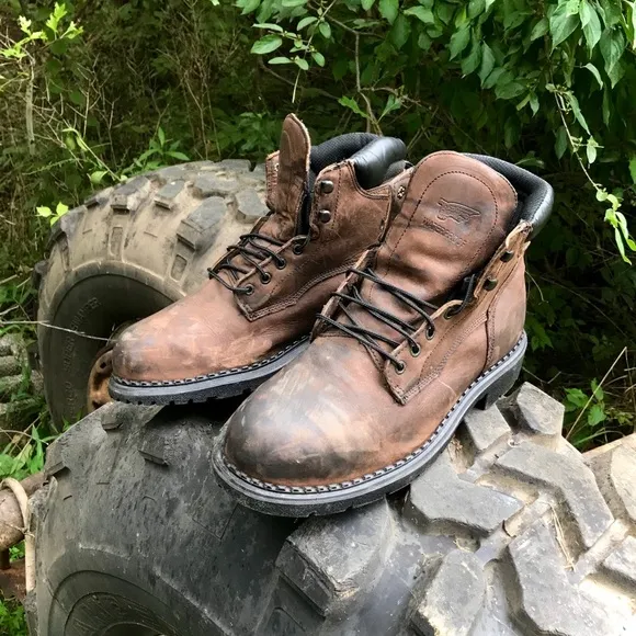 Red Wing Brown Leather Work Boots 4433 Mens Heavy Duty Safety Shoes