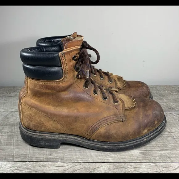 Red Wing 2367 Men's Brown Leather Rubber Neck Work Sport Steel Toe Boots Size 8