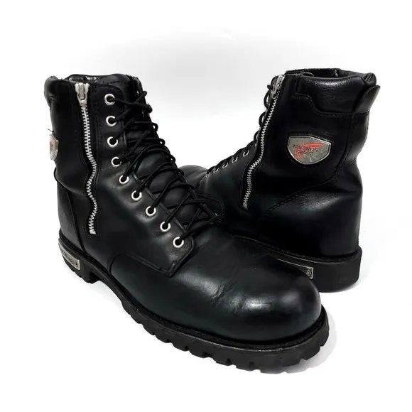 RARE Red Wing 979 Black Leather Vibram Side Zip Motorcycle Boots