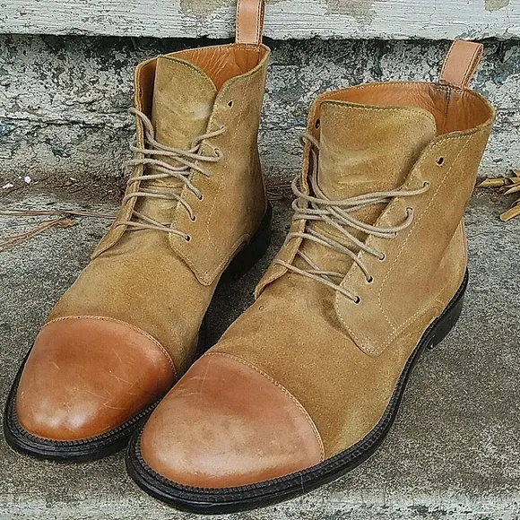 Taft cap toe tan suede lace-up ankle boots 43