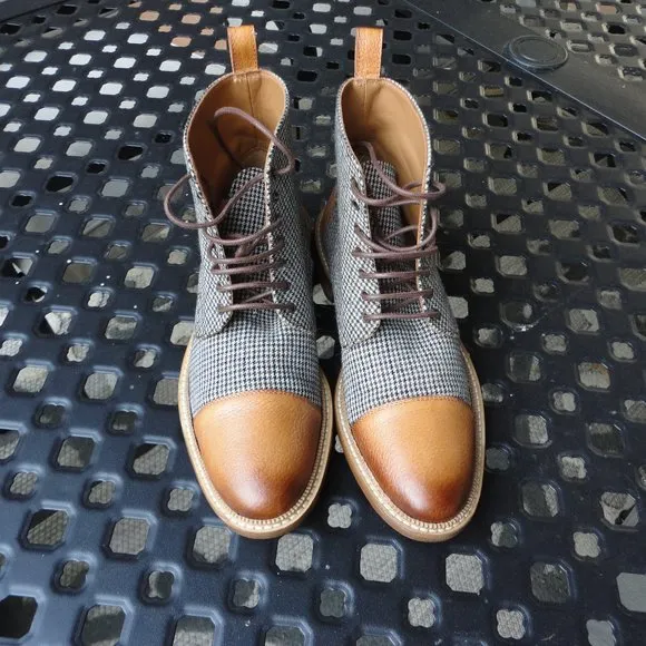TAFT Men's The Houndstooth Jack Boot in Walnut Lace Up Boots Size 39 (US 6)