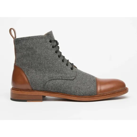 Taft The Jack Lace Up Boot Gray Brown Wool Leather Mens EU 44 US 10.5