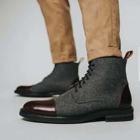 TAFT Jack Cap Toe Boot in Grey / Oxblood Wool / Leather size 44