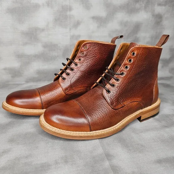TAFT Rome Full Grain Brown Leather Cap-Toe Dress Boot - NWOB - Mens Size 6
