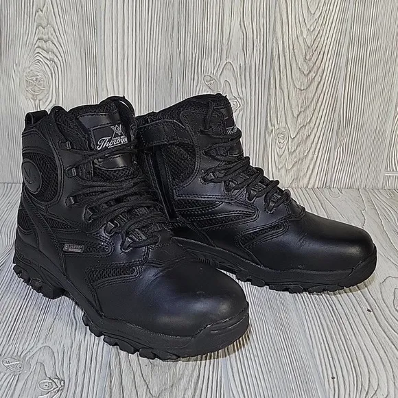 Thorogood 6" Black Leather Work Boots, Waterproof, Men's 7W, Women's 9W